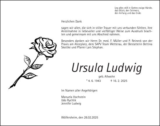 Traueranzeige von Ursula Ludwig von Wetterauer Zeitung