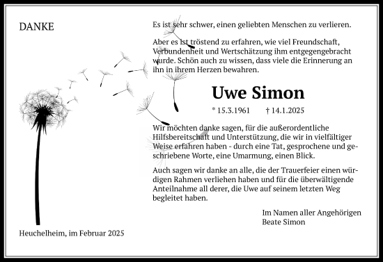 Traueranzeige von Uwe Simon von Giessener Anzeiger