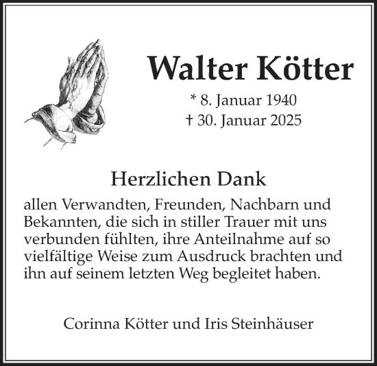 Traueranzeige von Walter Kötter von Bad Vilbel/Karben