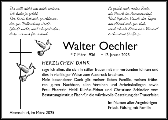 Traueranzeige von Walter Oechler von Lauterbacher Anzeiger