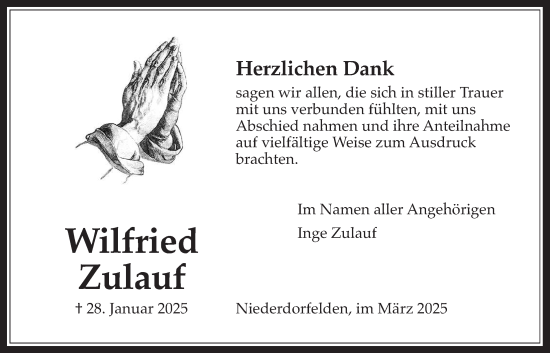 Traueranzeige von Wilfried Zulauf von Bad Vilbel/Karben