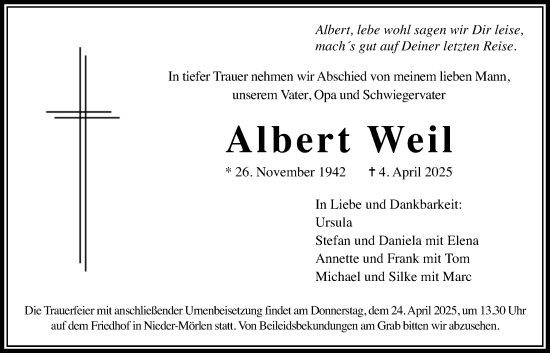 Traueranzeige von Albert Weil von Wetterauer Zeitung