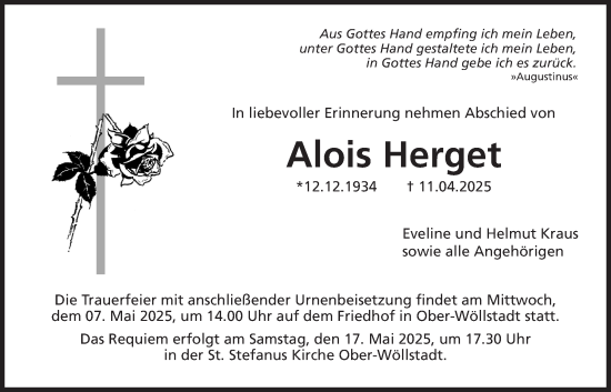Traueranzeige von Alois Herget von Wetterauer Zeitung