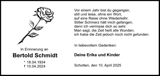 Traueranzeige von Bertold Schmidt von Kreis-Anzeiger