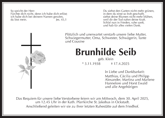Traueranzeige von Brunhilde Seib von Wetterauer Zeitung, Wetterauer Zeitung