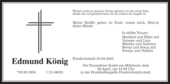 Traueranzeige von Edmund König von Usinger Anzeiger