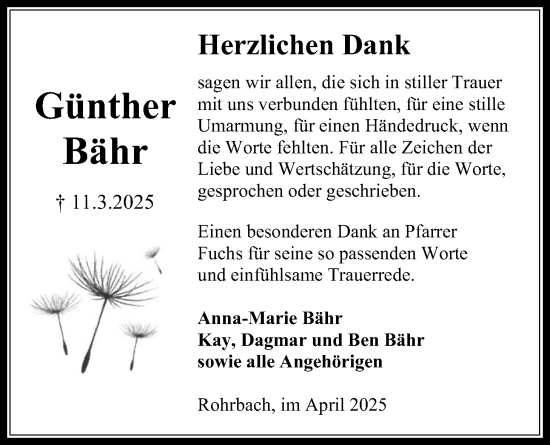 Traueranzeige von Günther Bähr von Kreis-Anzeiger