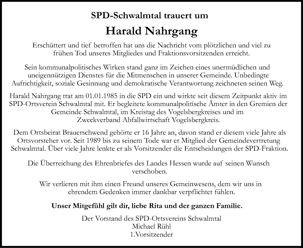  Traueranzeige für Harald Nahrgang vom 23.04.2025 aus Oberhessische Zeitung