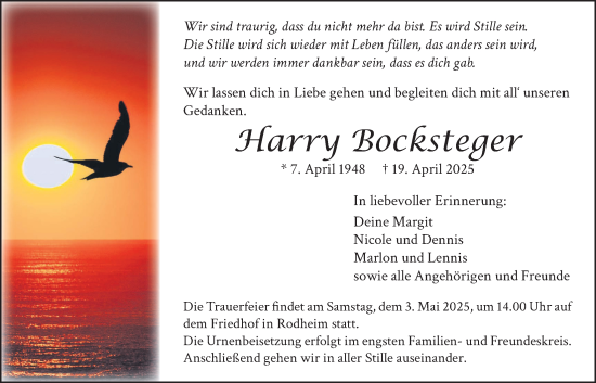 Traueranzeige von Harry Bocksteger von Licher Wochenblatt