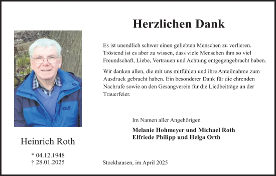 Traueranzeige von Heinrich Roth von Lauterbacher Anzeiger, 