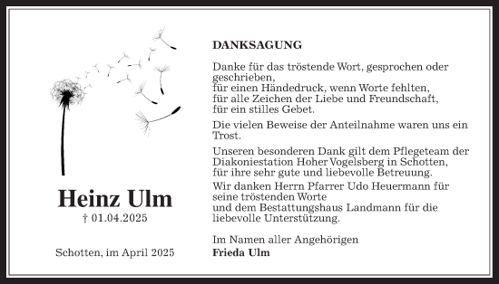 Traueranzeige von Heinz Ulm von Kreis-Anzeiger