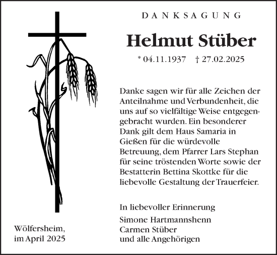 Traueranzeige von Helmut Stüber von Wetterauer Zeitung