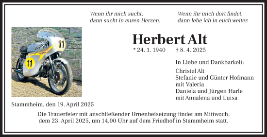 Traueranzeige von Herbert Alt von Wetterauer Zeitung