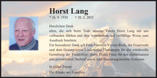Traueranzeige von Horst Lang von Giessener Allgemeine, Alsfelder Allgemeine