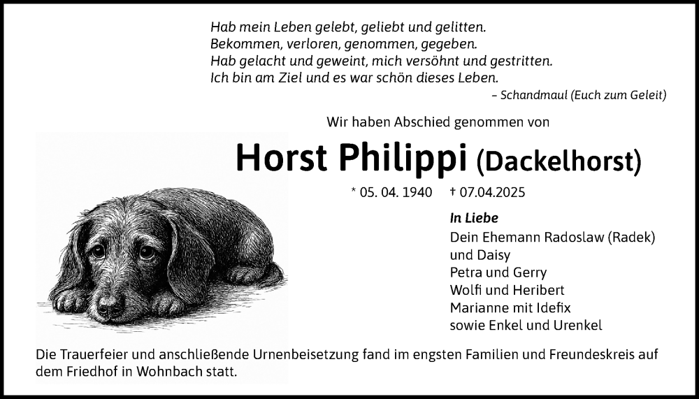  Traueranzeige für Horst Philippi vom 26.04.2025 aus Wetterauer Zeitung