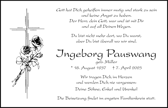 Traueranzeige von Ingeborg Pauswang von Bad Vilbel/Karben