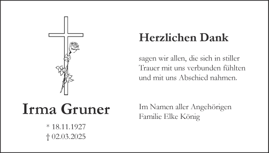 Traueranzeige von Irma Gruner von Bad Vilbel/Karben