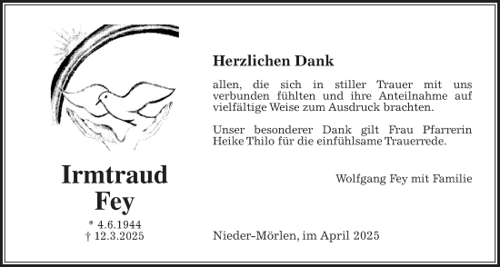 Traueranzeige von Irmtraud Fey von Wetterauer Zeitung
