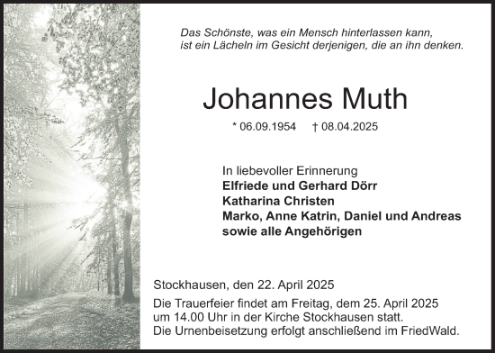 Traueranzeige von Johannes Muth von Lauterbacher Anzeiger