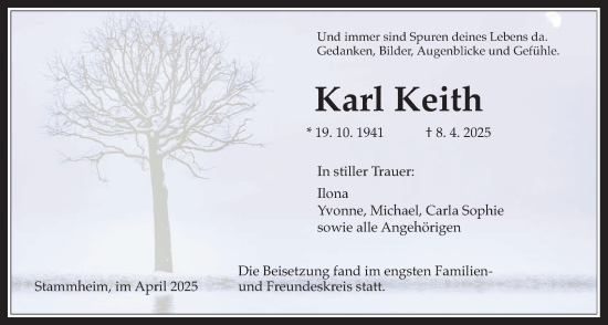 Traueranzeige von Karl Keith von Wetterauer Zeitung
