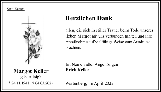 Traueranzeige von Margot Keller 