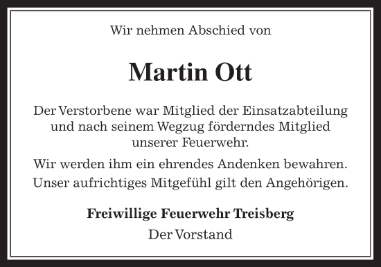 Traueranzeige von Martin Ott von Usinger Anzeiger
