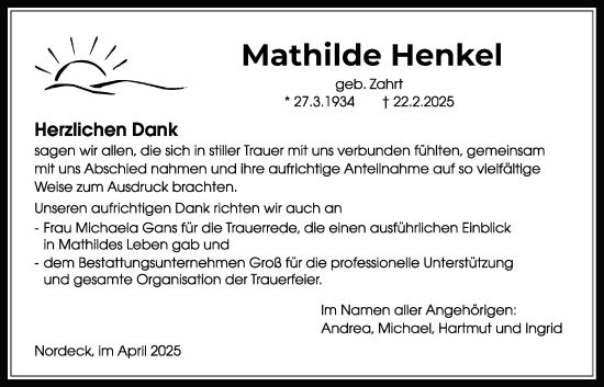 Traueranzeige von Mathilde Henkel von Allendorfer Mitteilungen, Giessener Allgemeine, Alsfelder Allgemeine