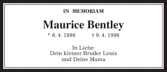 Traueranzeige von Maurice Bentley von Wetterauer Zeitung