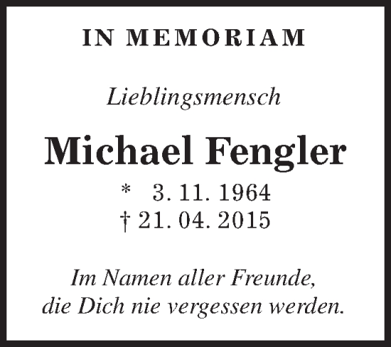 Traueranzeige von Michael Fengler von Usinger Anzeiger