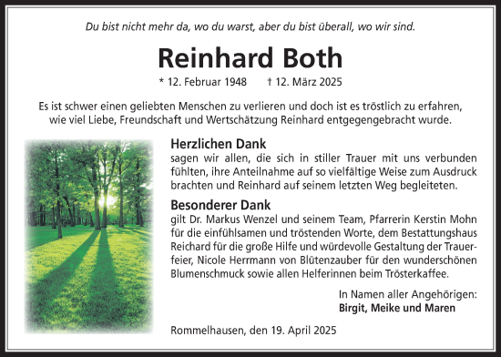 Traueranzeige von Reinhard Both von Kreis-Anzeiger