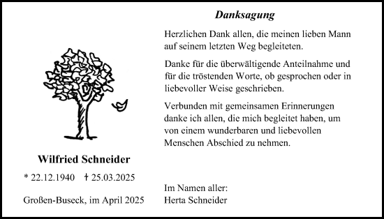 Traueranzeige von Wilfried Schneider von Giessener Allgemeine, Alsfelder Allgemeine, Giessener Anzeiger, Giessener Allgemeine, Alsfelder Allgemeine, Giessener Anzeiger