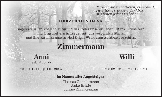 Traueranzeige von Willi Zimmermann von Lauterbacher Anzeiger