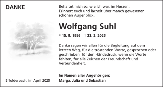 Traueranzeige von Wolfgang Suhl von Kreis-Anzeiger
