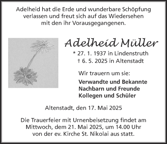Traueranzeige von Adelheid Müller von Kreis-Anzeiger, Wetterauer Zeitung
