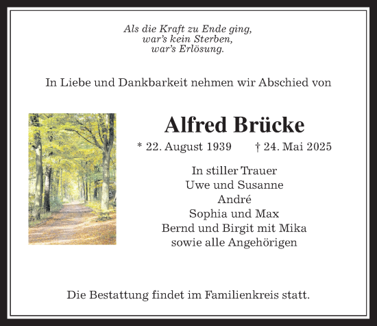 Traueranzeige von Alfred Brücke von Usinger Anzeiger