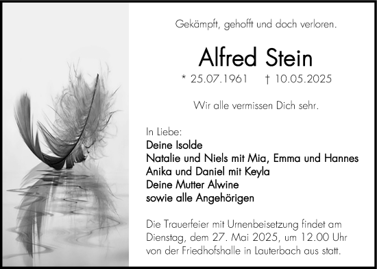 Traueranzeige von Alfred Stein von Lauterbacher Anzeiger