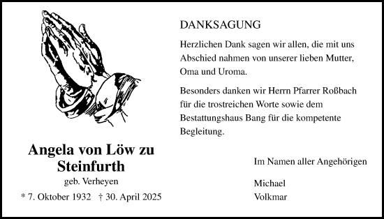 Traueranzeige von Angela von Löw zu Steinfurth von Butzbacher Zeitung