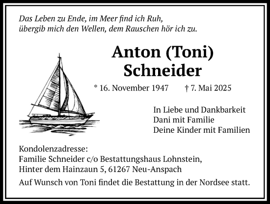 Traueranzeige von Anton Schneider von Usinger Anzeiger