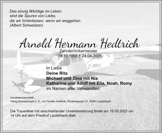 Traueranzeige von Arnold Hermann Hedtrich von Lauterbacher Anzeiger