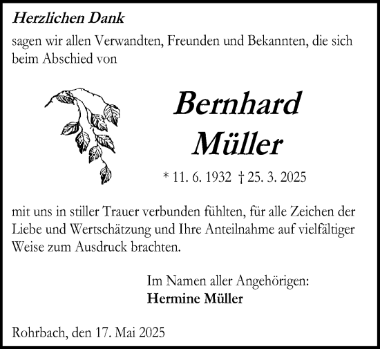 Traueranzeige von Bernhard Müller von Kreis-Anzeiger