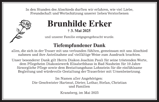 Traueranzeige von Brunhilde Erker von Usinger Anzeiger