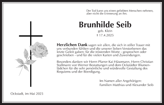 Traueranzeige von Brunhilde Seib von Wetterauer Zeitung