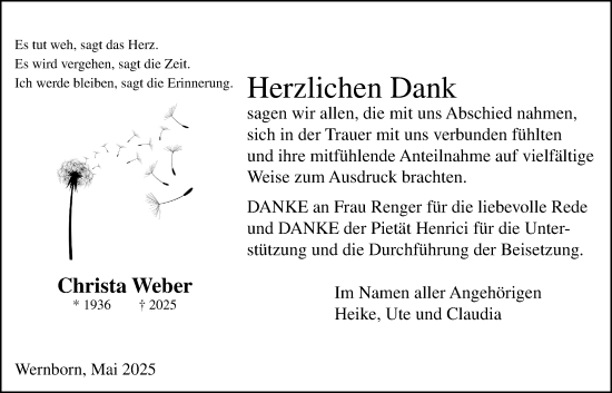 Traueranzeige von Christa Weber von Usinger Anzeigenblatt