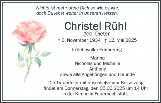 Traueranzeige von Christel Rühl von Butzbacher Zeitung