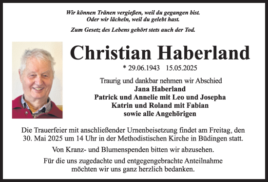 Traueranzeige von Christian Haberland von Kreis-Anzeiger