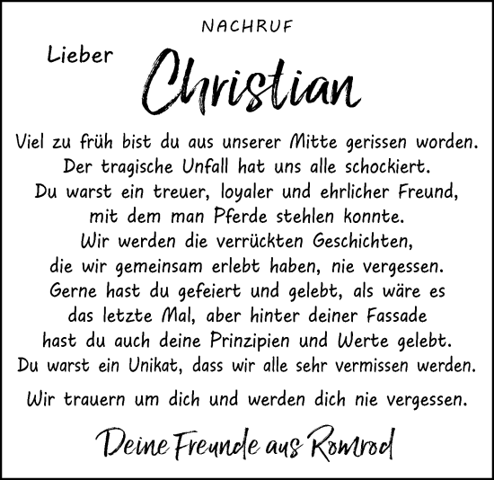 Traueranzeige von Christian Krüger von Alsfelder Allgemeine, Oberhessische Zeitung, , 
