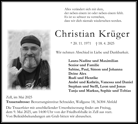 Traueranzeige von Christian Krüger 