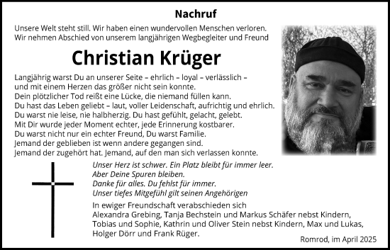 Traueranzeige von Christian Krüger von Oberhessische Zeitung