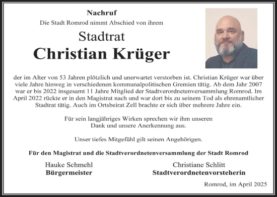 Traueranzeige von Christian Krüger von Oberhessische Zeitung