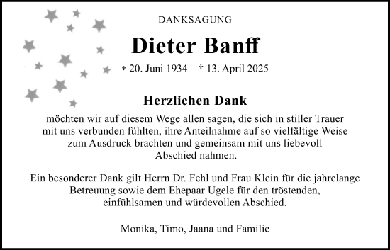 Traueranzeige von Dieter Banff von Butzbacher Zeitung